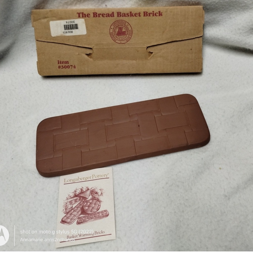 Longaberger Pottery Bread Basket Warming Brick 30074 Brown Basket Weave USA Made
